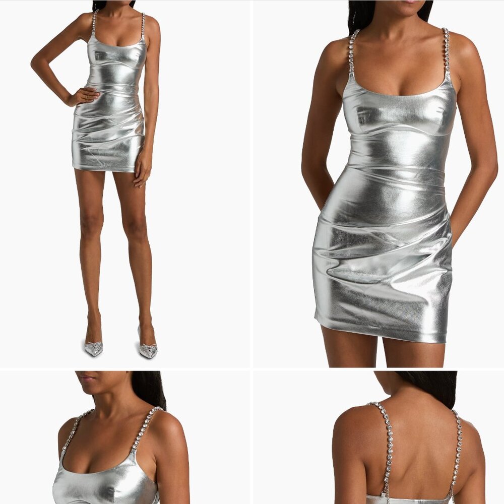 Crystal-Strap Metallic Minidress